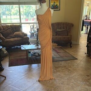 Yigal Azrouel Orange Ruched One-Shoulder Cocktail Gown